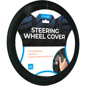 LUXURY BLACK PLUSH FINISH STEERING WHEEL COVER